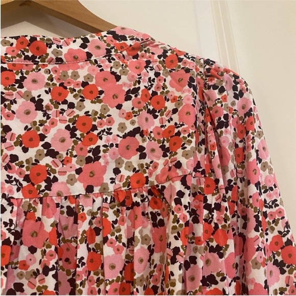 NWT Tommy Hilfiger pink Floral long sleeve band collar tie waist Dress small - Picture 8 of 9